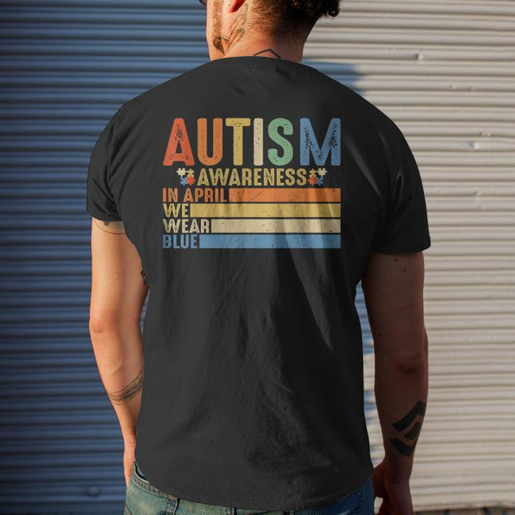 Retro In April We Wear Blue Puzzle Autism Awareness Month Men's Back Print T-shirt Gifts for Him