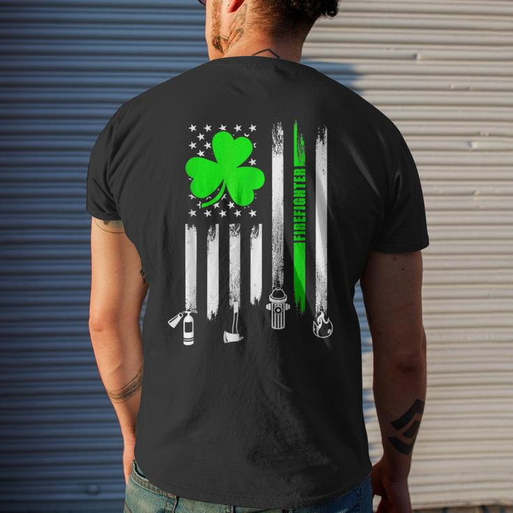 Shamrock Irish American Flag Firefighter St Patricks Day Men's T-shirt Back Print Gifts for Him