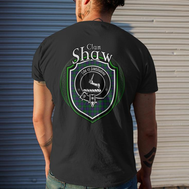 Shaw Clan Crest | Scottish Clan Shaw Family Crest Badge Mens Back Print T-shirt Gifts for Him