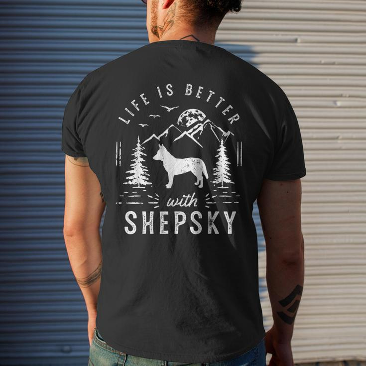 Shepsky Life Better Mom Dad Dog Men's Back Print T-shirt Gifts for Him