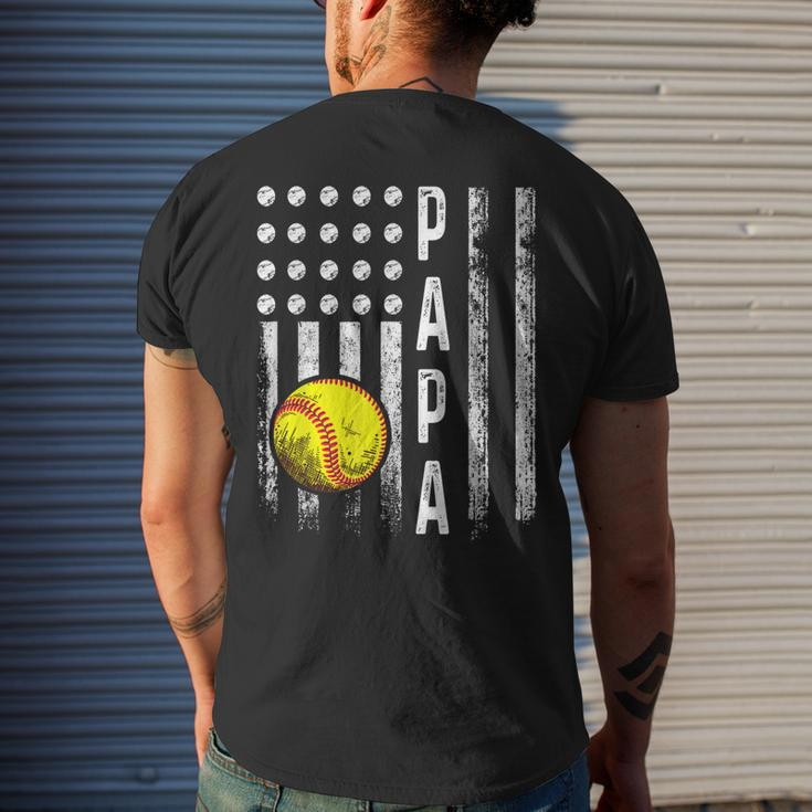 Softball Papa American Flag Vintage Softball Lovers Men's T-shirt Back Print Gifts for Him