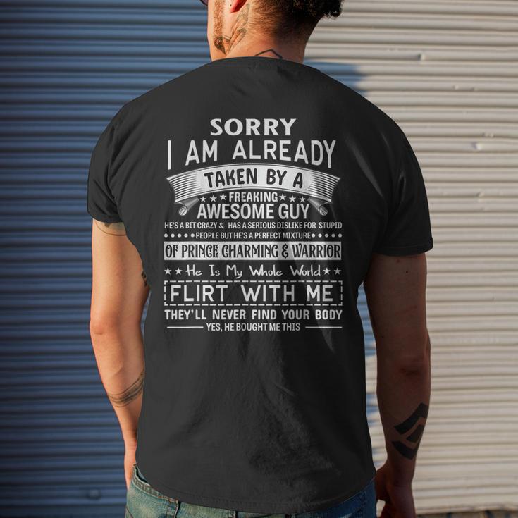 Sorry I Am Already Taken By A Freaking Awesome Guy Men's Back Print T ...