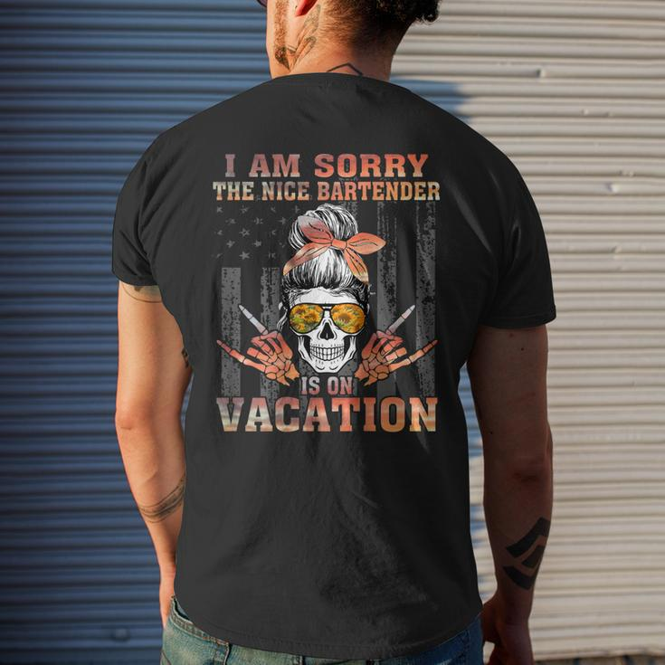 I Am Sorry The Nice Bartender Is On Vacation Skull Girl Flag Men's Back Print T-shirt Gifts for Him