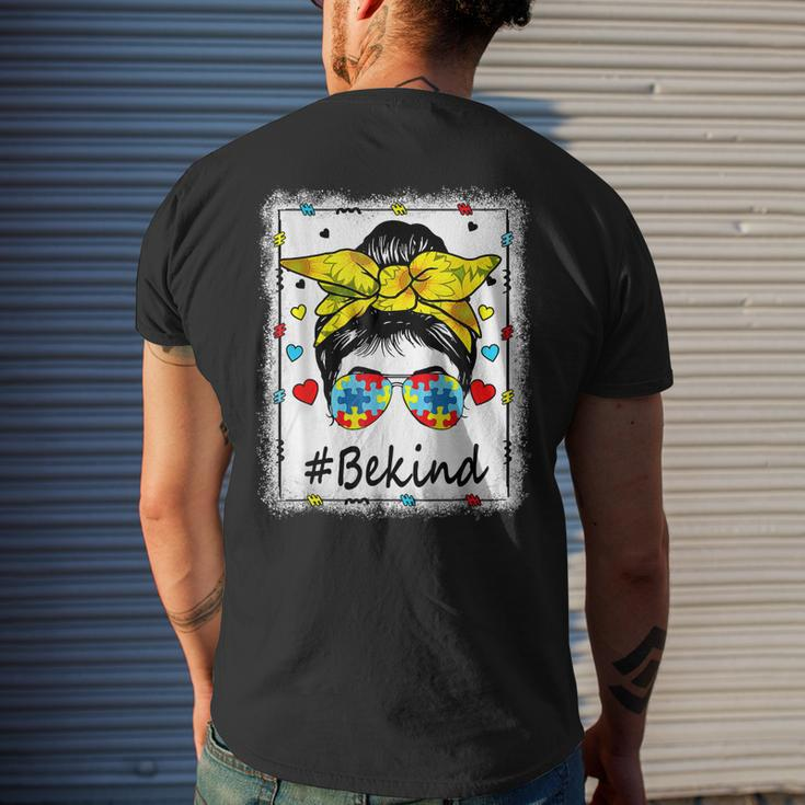 Sunflower Be Kind Girls - Autism Awareness Messy Bun Men's Back Print T-shirt Gifts for Him