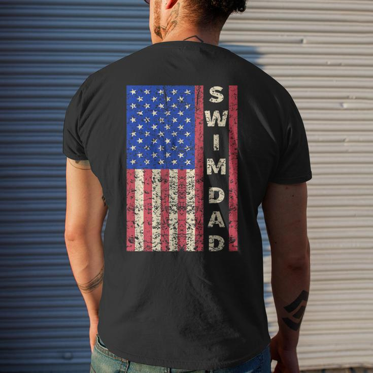 Mens Swim Dad American Flag Swimmer Fathers Day Men's T-shirt Back Print Gifts for Him