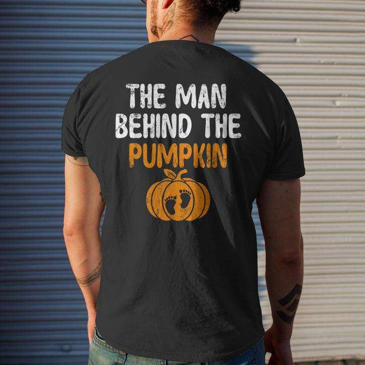 The Man Behind The Pumpkin Pregnancy Halloween New Dad Mens Back Print T-shirt Gifts for Him