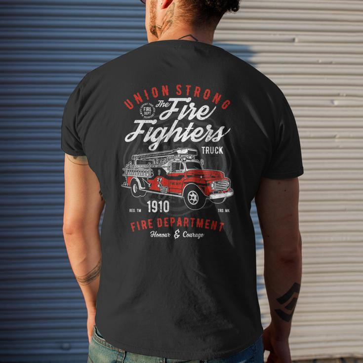 Union Strong Fire Fighters Fire Dept Firefighter Fireman Men's T-shirt Back Print Gifts for Him