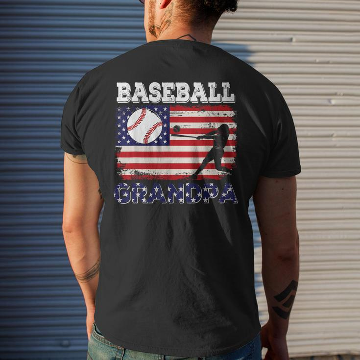 Vintage American Flag Baseball Grandpa Costume Player Coach Mens Back Print T-shirt Gifts for Him
