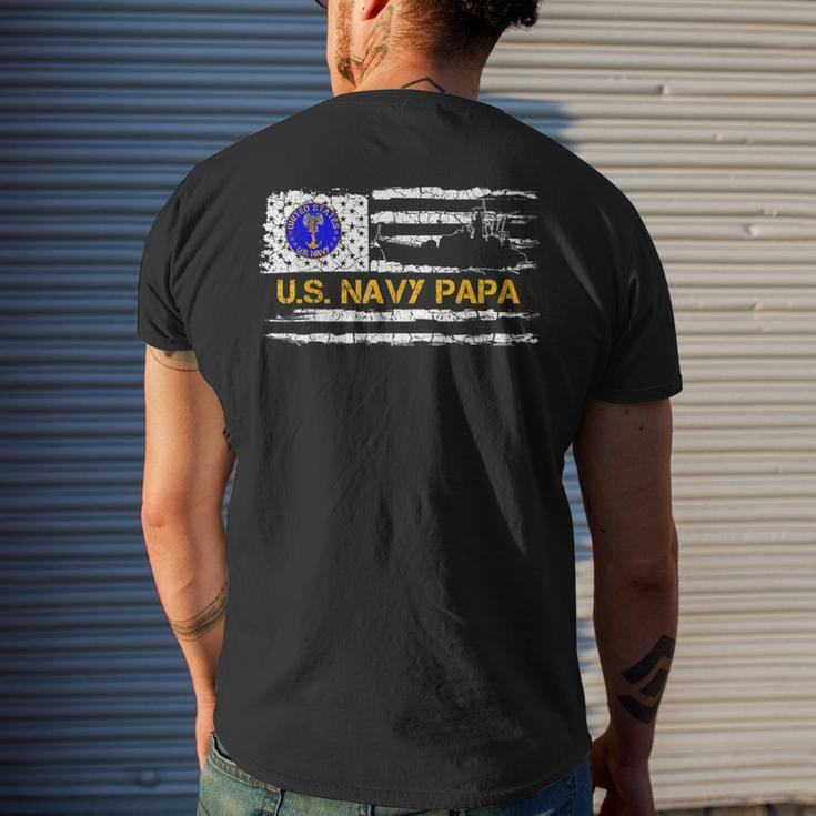 Vintage American Flag Proud Us Navy Papa Veteran Military Mens Back Print T-shirt Gifts for Him