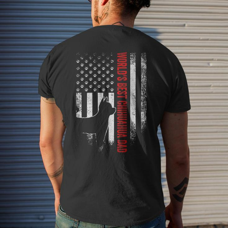 Vintage American Flag Worlds Best Chihuahua Dad Silhouette Men's T-shirt Back Print Gifts for Him
