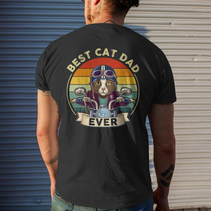 Vintage Best Cat Dad Ever Cat Riding Motorcycle Fathers Day Mens Back Print T-shirt Gifts for Him