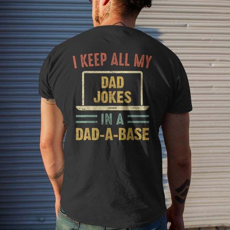 Vintage I Keep All My Dad Jokes In A Dadabase Fathers Day Mens Back Print T-shirt Gifts for Him