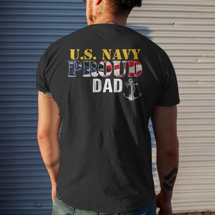 Vintage Navy Proud Dad With US American Flag Men's T-shirt Back Print Gifts for Him