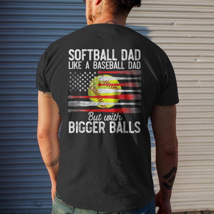 Vintage Softball Dad Like A Baseball Dad Us Flag Fathers Day Men's T-shirt Back Print Gifts for Him