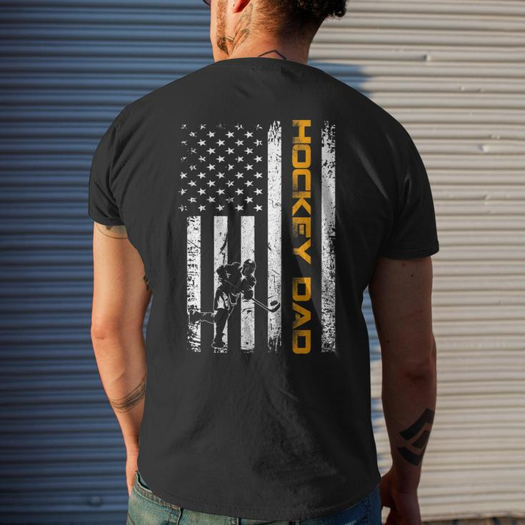 Vintage Usa Ice Hockey Dad American Flag Fathers Day Men's Back Print T-shirt Gifts for Him