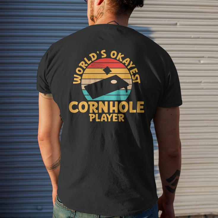 World Okayest Cornhole Player Funny Cornhole Mens Back Print T-shirt Gifts for Him