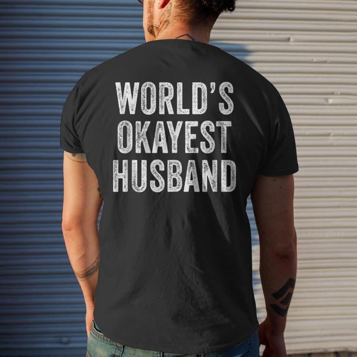 Worlds Okayest Husband Fathers Day Dad Distressed Vintage Men's T-shirt Back Print Gifts for Him