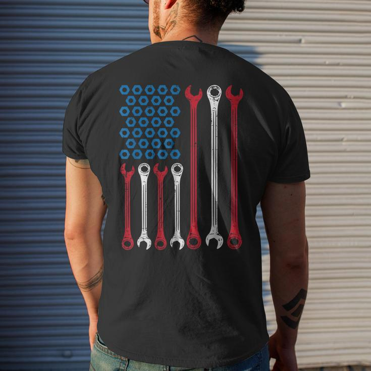 Wrench Flag Vintage Fathers Day Patriotic Mechanic Dad Men Men's Back Print T-shirt Gifts for Him