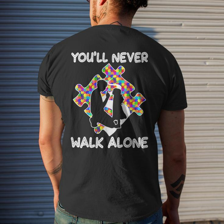 Youll Never Walks Alone Father Daughter Autism Dad Mens Back Print T-shirt Gifts for Him