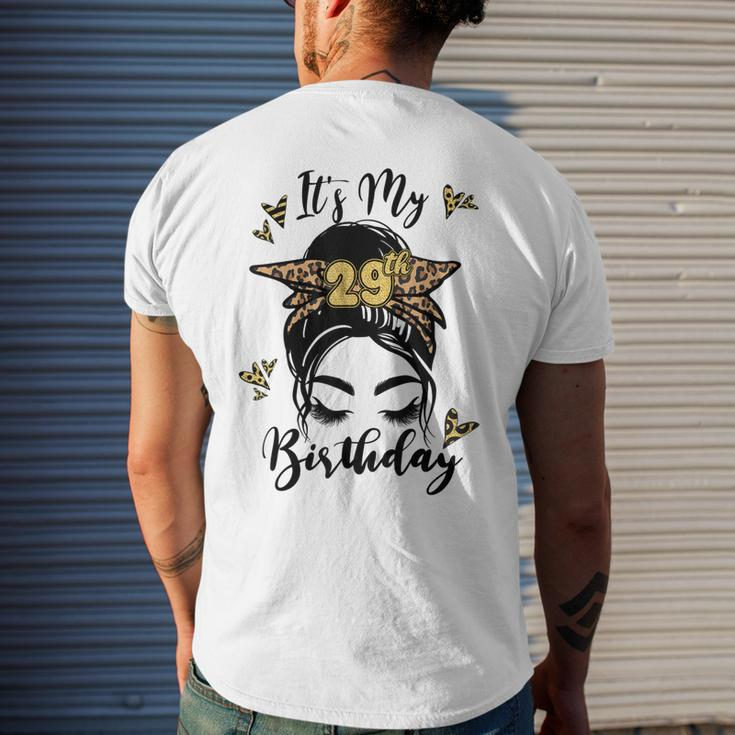 29Th Birthday Decorations Girl Messy Bun 29 Years Old Bday Men's Back Print T-shirt Gifts for Him