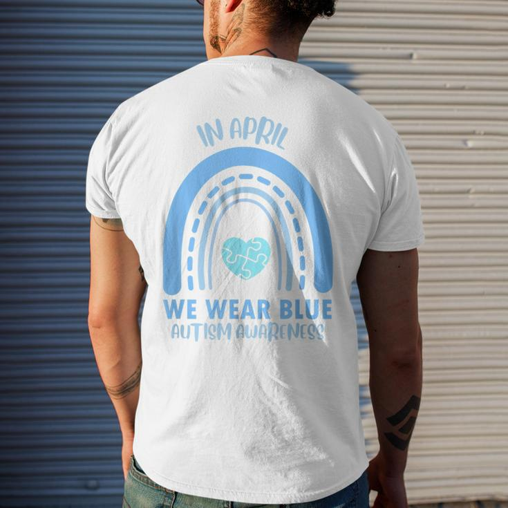 In April We Wear Blue Autism Awareness Month Men's Back Print T-shirt Gifts for Him