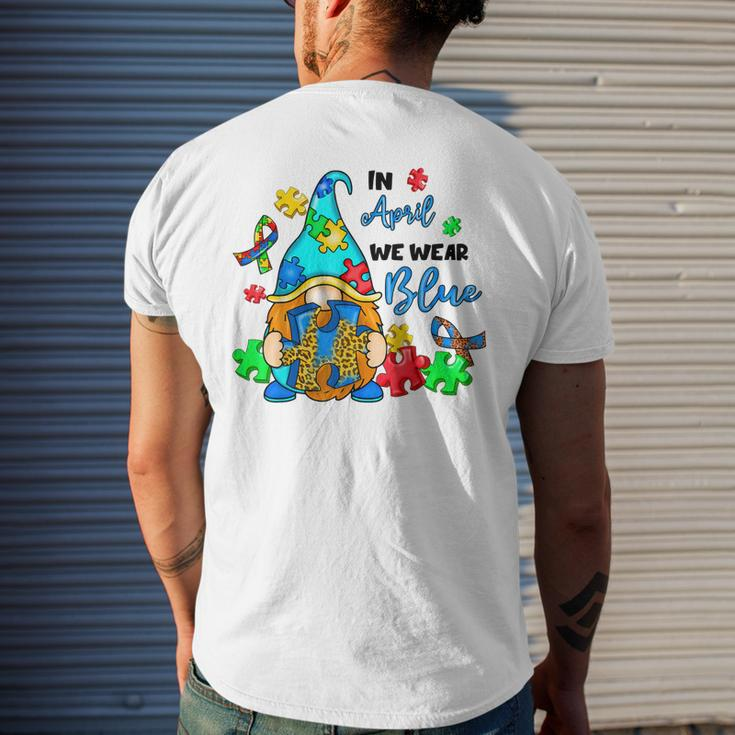In April We Wear Blue Gnome Autism Awareness Month Men's Back Print T-shirt Gifts for Him