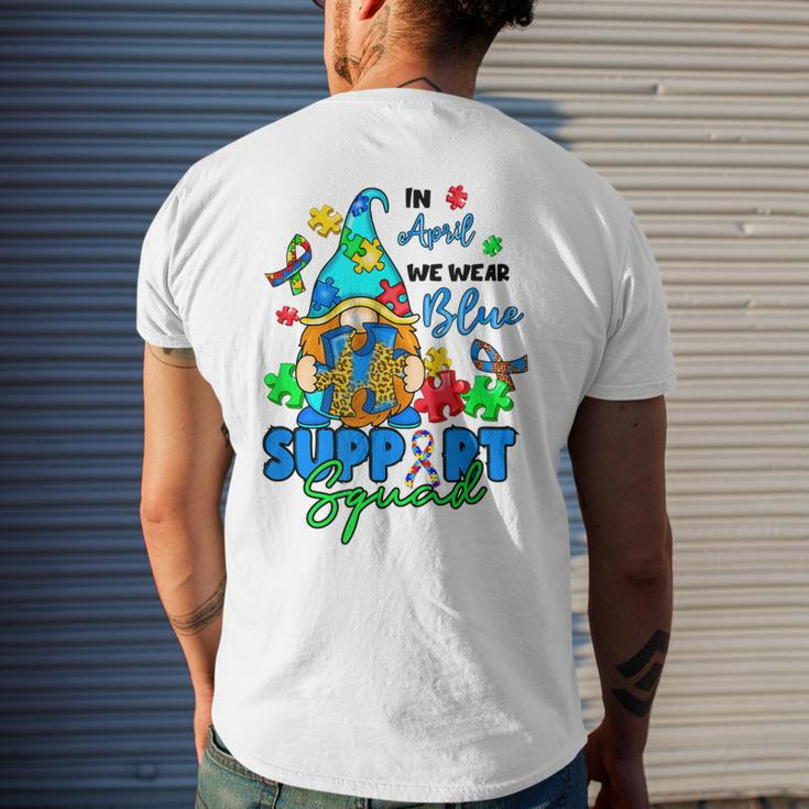I April We Wear Blues Gnomes Autism Awareness Men's Back Print T-shirt Gifts for Him