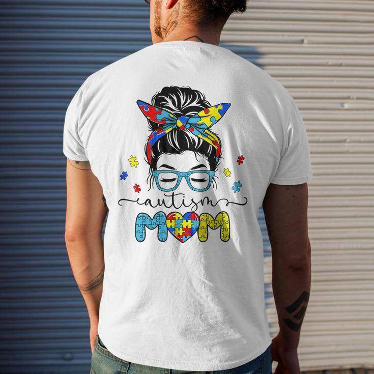 Autism Mom Messy Bun Sunglasses Bandana Autism Awareness Men's Back Print T-shirt Gifts for Him