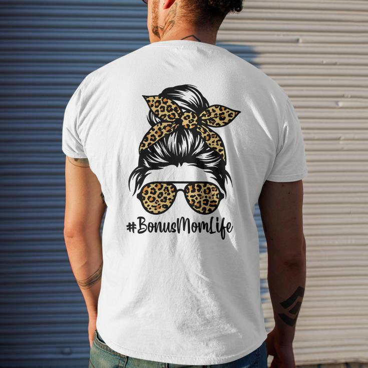 Bonus Mom Life Leopard Messy Bun Stepmom Men's Back Print T-shirt Gifts for Him