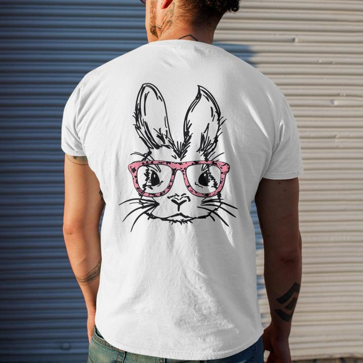 Cute Bunny With Glasses Leopard Print Easter Bunny Face Men's Back Print T-shirt Gifts for Him
