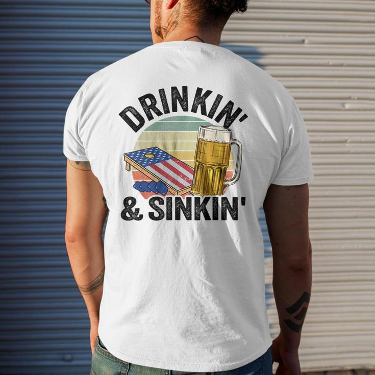 Drinkin & Sinkin Vintage American Flag Grandpa Cornhole Men's Back Print T-shirt Gifts for Him
