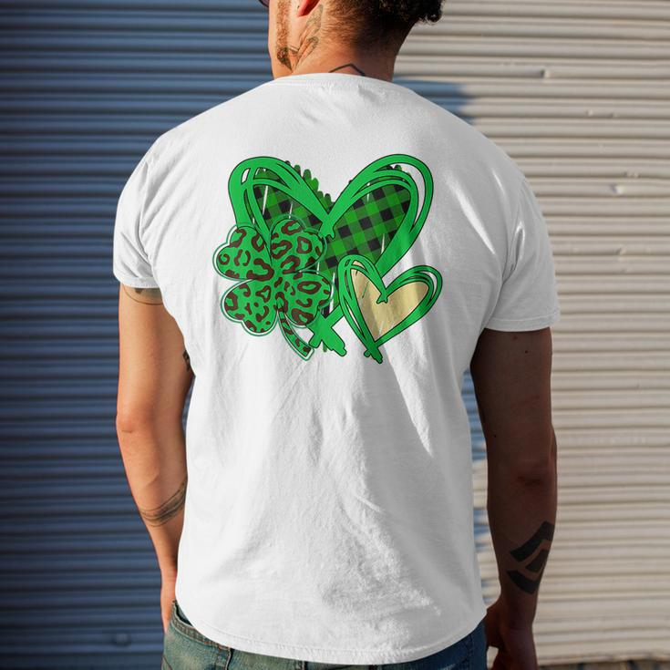 Irish Shamrocks Leopard St Patricks Day Lucky Heart Leopard Men's T-shirt Back Print Gifts for Him