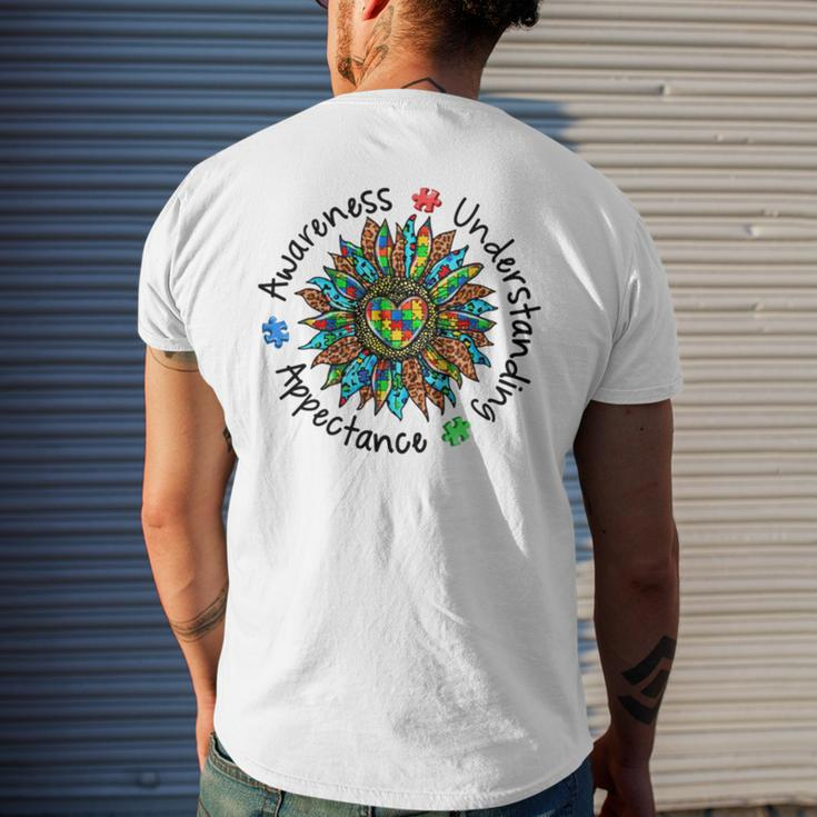 Leopard Sunflower Autism Awareness Plant Lover Neurodiversity Adhd Special Ed Teacher Social Work Men's Back Print T-shirt Gifts for Him