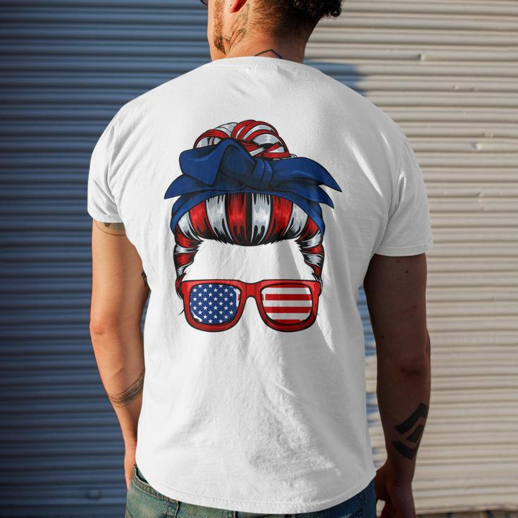 Messy Bun American Flag 4Th Of July Patriotic Mom Men's Back Print T-shirt Gifts for Him