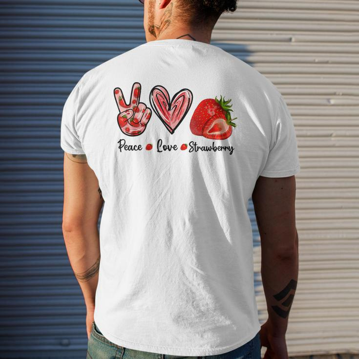 Peace Love Strawberry Cute Strawberry Festival Fruit Lover Men's T-shirt Back Print Gifts for Him