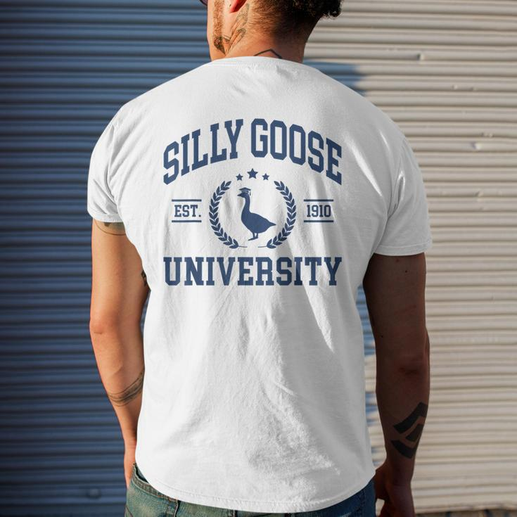 Silly Goose University Goose On The Loose Saying Men's Back Print T-shirt Gifts for Him