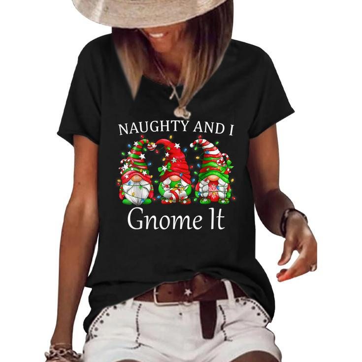 Naughty And I Gnome It Christmas Pajamas Gnomes Funny Xmas  Women's Short Sleeve Loose T-shirt