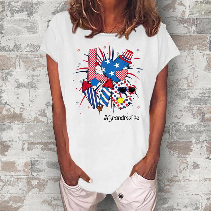 4Th Of July Love Grandma Life American Flag Women's Loosen T-Shirt