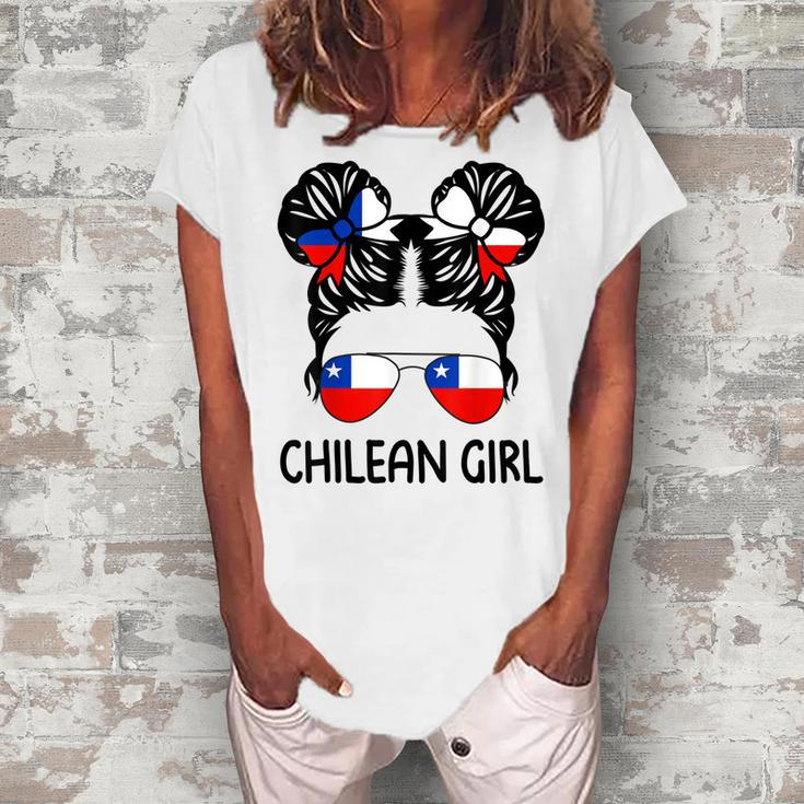 Chilean Girl Messy Hair Chile Pride Patriotic Womens Kids Women's Loosen T-Shirt