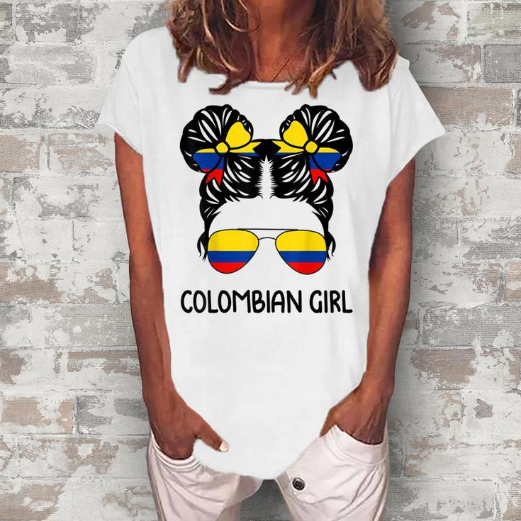 Colombian Girl Messy Hair Patriotic Colombia Pride Womens Women's Loosen T-Shirt