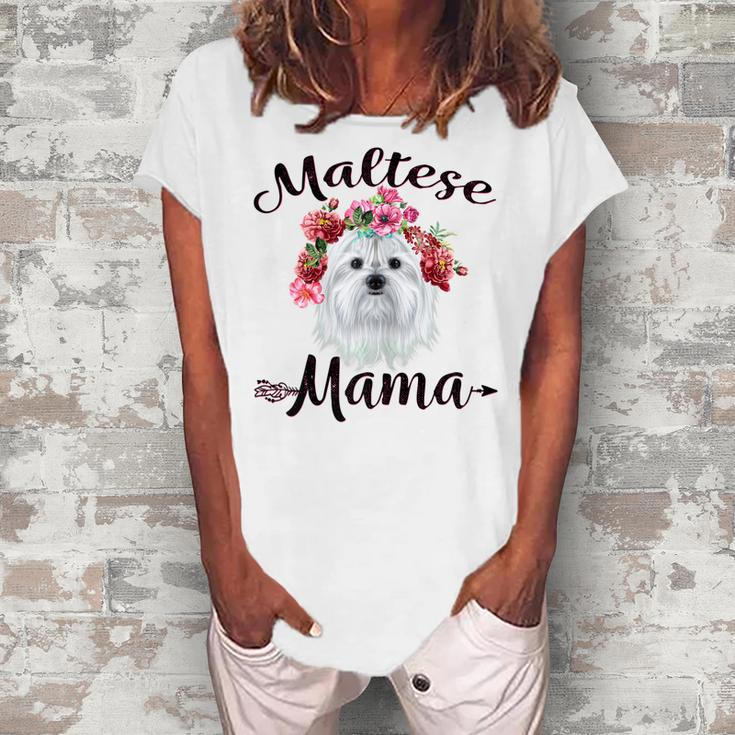 Cute Maltese Mama Flower Dog Lover Women's Loosen T-Shirt