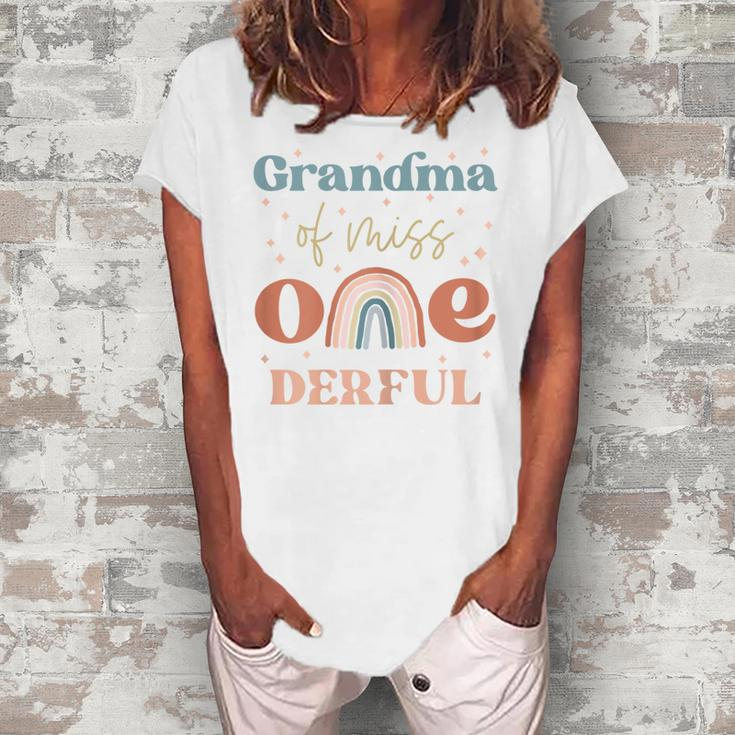 Grandma Of Miss Onederful Boho Rainbow First Birthday Women's Loosen T-Shirt
