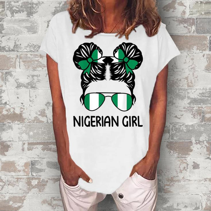 Nigerian Girl Messy Hair Nigeria Pride Patriotic Womens Kids Women's Loosen T-Shirt