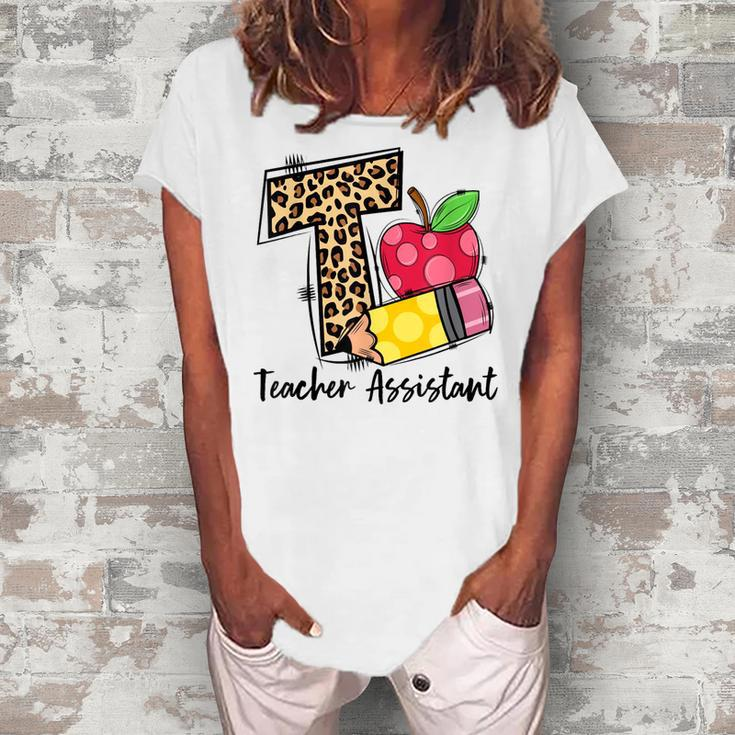 T Is For Teacher Assistant Leopard Apple Pencil Womens Women's Loosen T-Shirt