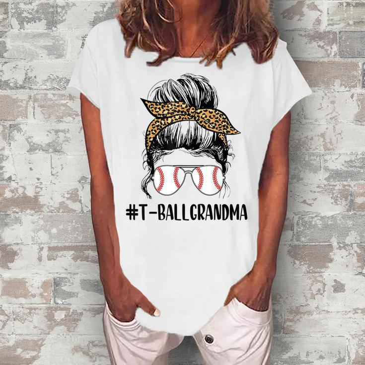 Tball Grandma Life Messy Bun Leopard Print Softball Grandma Women's Loosen T-Shirt