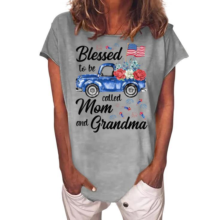 4Th July American Flag Patriotic Blessed Mom Grandma For Women Women's Loosen T-Shirt