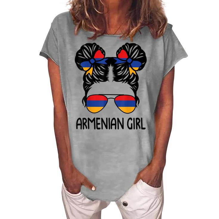 Armenian Girl Messy Hair Armenia Pride Patriotic Womens Kids Women's Loosen T-Shirt