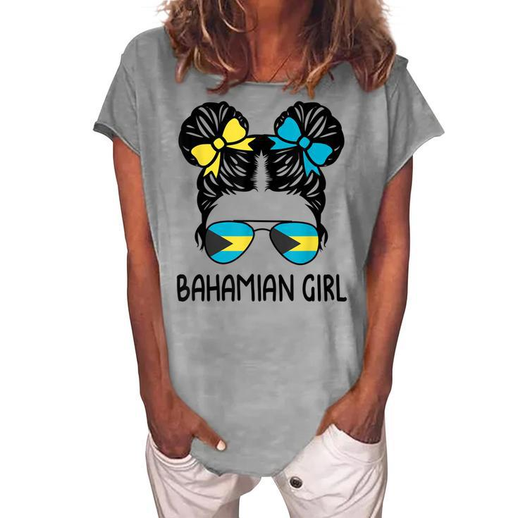 Bahamian Girl Messy Hair Bahamas Pride Patriotic Womens Kids Women's Loosen T-Shirt