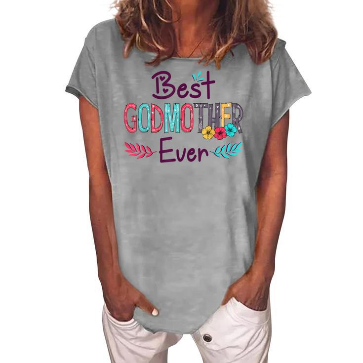 Best Godmother Ever Women Flower Decor Mom Women's Loosen T-shirt