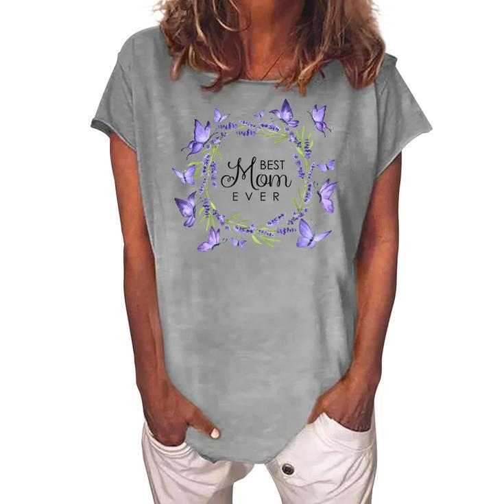 Best Mom Ever Purple Butterflies Lilacs Lavender Women's Loosen T-shirt